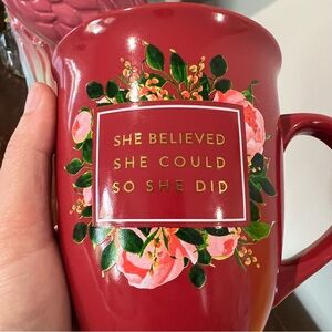 She Believed She Could So She Did CoffeeTea Mug red gold floral‎ Nanette Lepore